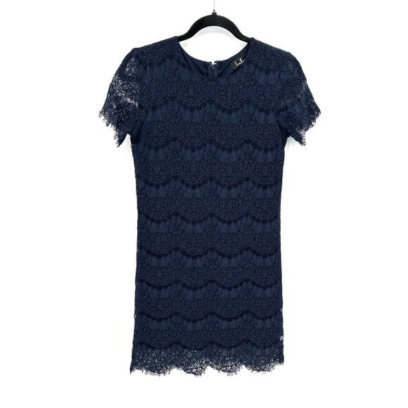 LULUS Take Me to Brunch Navy Blue Lace Shift Mini Cocktail Dress Size XS - Picture 5 of 11